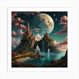 Fantasy Castle In The Moonlight Art Print