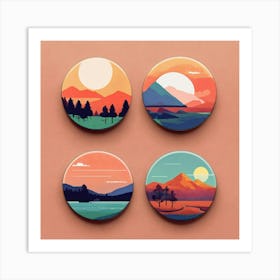 4 Badges Lo Fi Landscape With Minimalist Design (6) Art Print