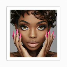 Black Woman With Pink Nails 1 Art Print