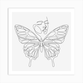 Woman face with butterfly one line drawing 1 Art Print