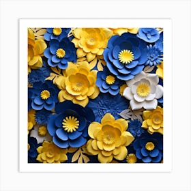 Blue And Yellow Paper Flowers 1 Art Print