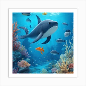 Sea Animals Swimming Under The Ocean Art Print