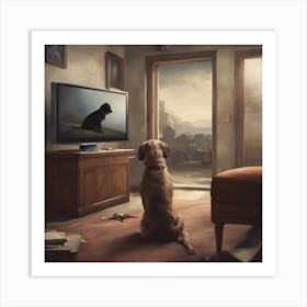 Dog Watching Tv Art Print