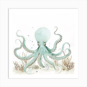 Watercolour Storybook Style Octopus With Bubbles 3 Art Print