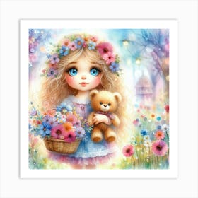 Little Girl With Teddy Bear Art Print