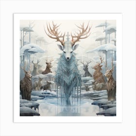 Deer In The Snow Art Print