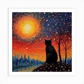 Cat At Sunset 2 Art Print