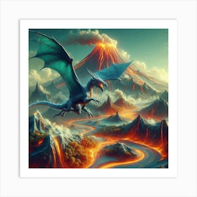 Dragon Flying Over Volcano 1 Art Print