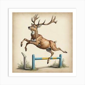 Deer Jumping Over An Obstacle Art Print