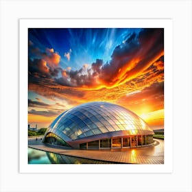 Sunset Over A Glass Building Art Print