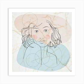 Marble Girl line art Portrait Of A Woman Art Print