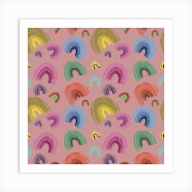 colorful rainbows pink background Art Print