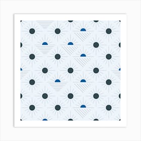 Geometric Pattern With Suns On Light Blue Square Art Print