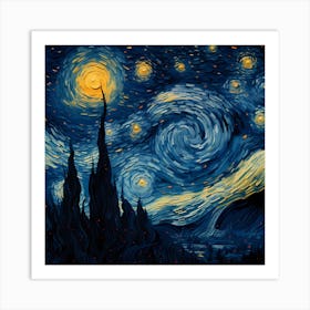 Nebula Nectar: Paintbrush Symphony in Starry Night Art Print