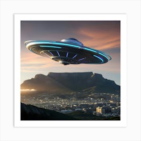 A Futuristic Silver And Neolith Alien Spaceship Over Table Mountain 2 Art Print