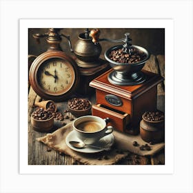 Coffee And Clock Art Print