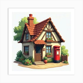 A Charming English Post Office With A Red Mail Box And Friendly Staff 1 Art Print