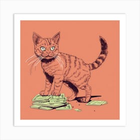 Cat On Money Art Print