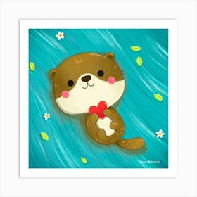 Cute Otter flowing on the river Art Print