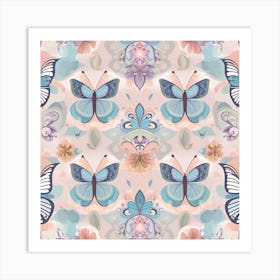 Seamless Pattern With Butterflies 2 Art Print