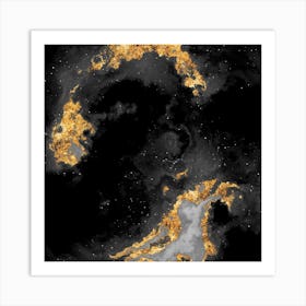 100 Nebulas in Space with Stars Abstract in Black and Gold n.044 Art Print