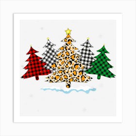 Funny Xmas Leopard Buffalo Plaid Cute Christmas Tree Squad Art Print