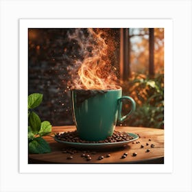 Coffee Cup With Fire Art Print