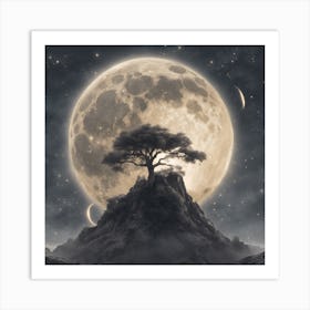 Full Moon With Tree Art Print