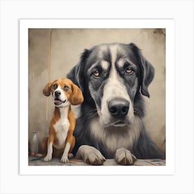 Portrait Of A Dog And A Cat Art Print