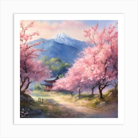 Japanese Sakura In Mountain 3 Art Print