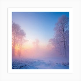 Winter Landscape Engulfed In Gentle Haze Trees Cloaked In Smoking Mist Tinted With Baby Blue And Li Art Print