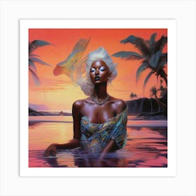 Beautiful Ebony Queen And A Sunset' Art Print