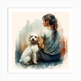 Girl With Dog 1 Art Print