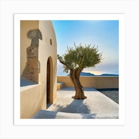 Olive Tree At The Entrance To The Traditional House On Santorini (II) Art Print