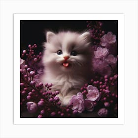 Cute Kitten With Flowers 2 Art Print