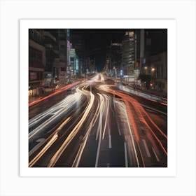 Long Exposure Of A City At Night Art Print