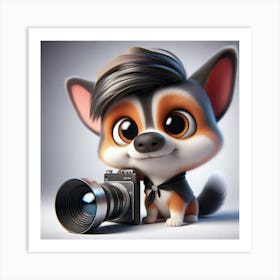 Cute Dog With A Camera Art Print