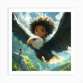 An Anime Inspired Children S Character Named Ethan The Bald Eagle, Who Travels To Protect Animals , His Sidekick Is A Little Black Boy With Curly Mohawk Hair, Savanah Flying Over The Poster