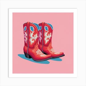 Cowgirl Boots Illustration Colourful 2 Art Print