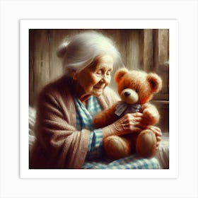 Old Lady With Teddy Bear 4 Art Print