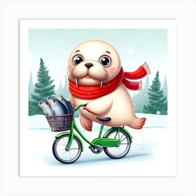 Seal On A Bicycle 2 Art Print