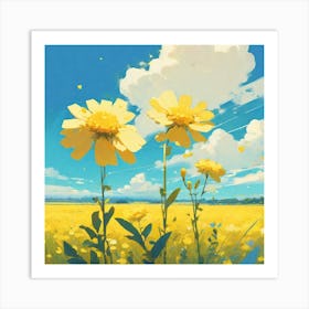 Yellow Flowers In A Field 32 Art Print