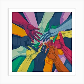 Unity Of Human hands Rainbow style Art Print