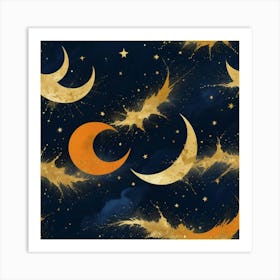 Moon And Stars Seamless Pattern Art Print