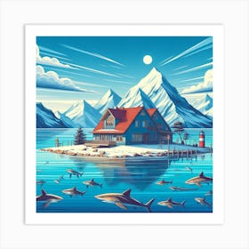 An island with sharks (Variant 3) Art Print