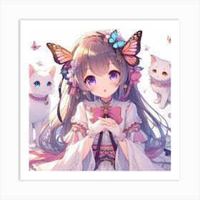 Anime Girl With Butterflies 4 Art Print