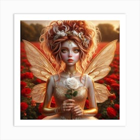 Fairy In A Field Of Roses 1 Art Print