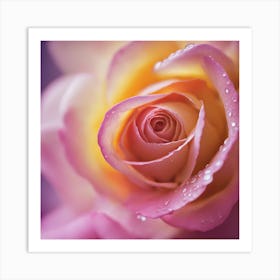 A Close Up Of A Delicate Rose On A Vibrant Flower Petal, Showcasing Its Reflective Surface And Intri (3) Art Print