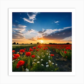 Sunset In A Field Of Poppies Art Print