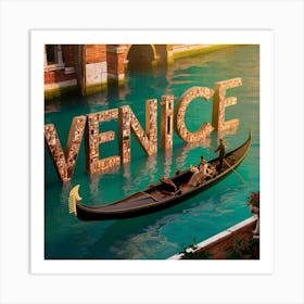 Venice Enchanting 3d Poster With Canal Typography And Gondola Serenade (1) Art Print